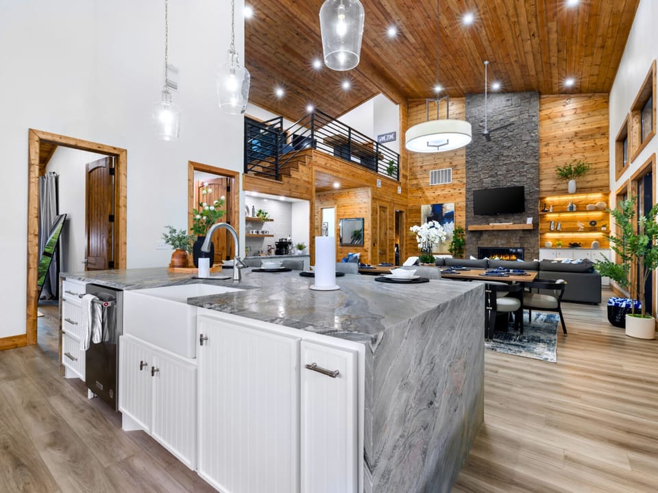 The large and inviting kitchen is a Chef's dream