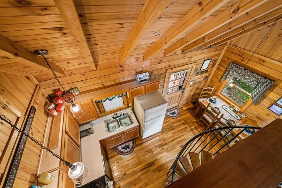 A view of our kitchen from the loft.