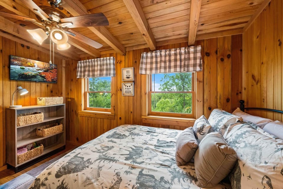 Our loft has a double bed with an ensuite bathroom and a Smart TV.
