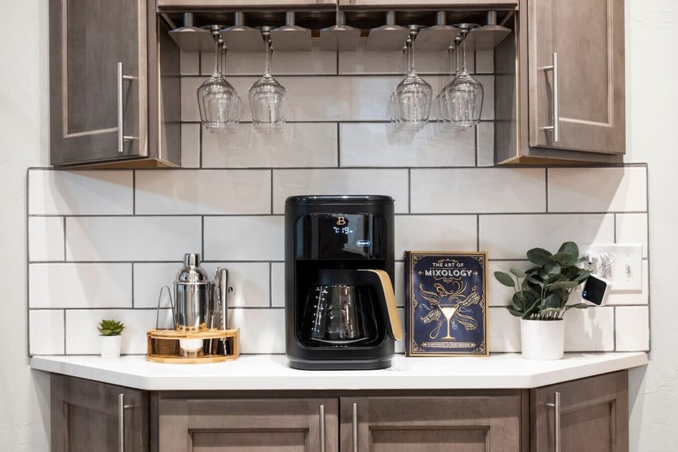 Unit Comes Equipped with a Mixology Kit and Instructions, Coffee, Coffee Machine, Tea, Kettle, Sugars and More to Make a Perfect Morning Beverage