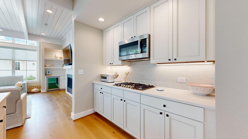 Gas stove, microwave & convection oven in case you want to stay in & cook!