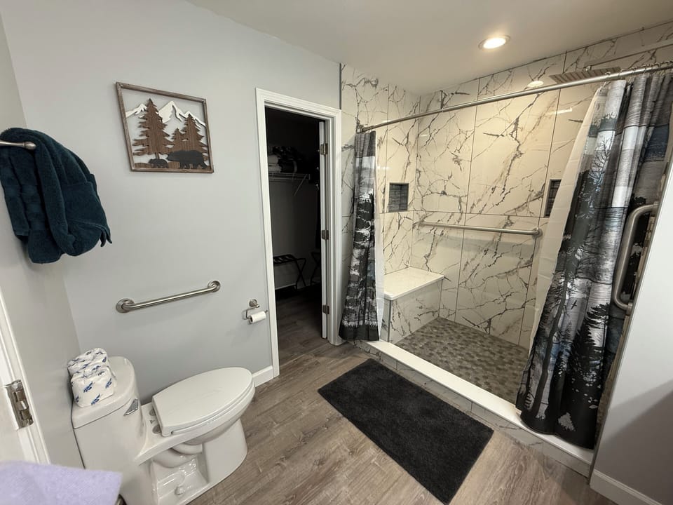Primary bath ~ newly remodeled with a handicapped accessible walk in shower.