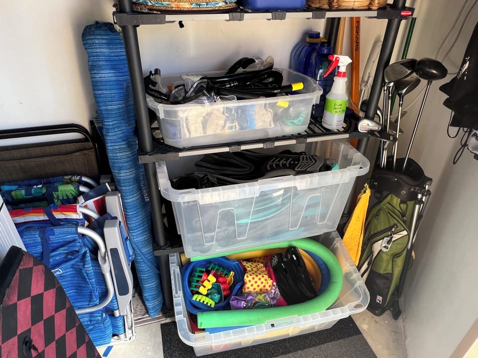 Snorkels, fins, children’s floaties, golf clubs, coolers, chairs and umbrellas.