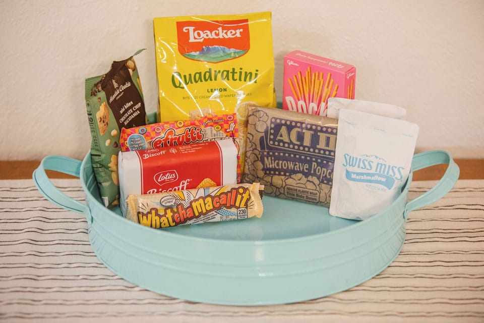 Downstairs: Complimentary snack basket