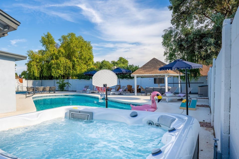 Dive into the pool, shoot some hoops, or melt your stress away in the bubbling hot tub — your backyard fun headquarters is ready.