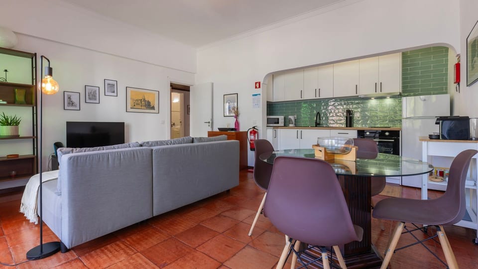 View of our open-plan living area with a fully equipped kitchenette #airbnb #lisbon #portugal #pt #diningarea