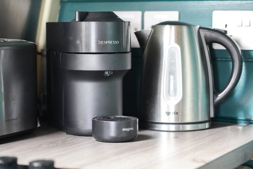 Kettle and coffee machine. 