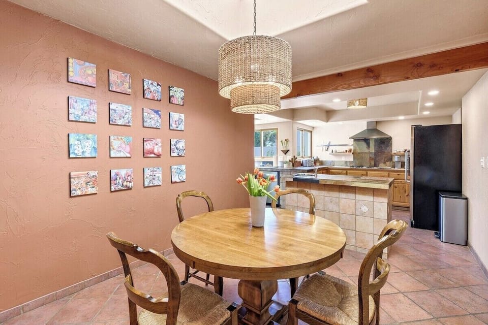 Dining area with natural light by skylight
