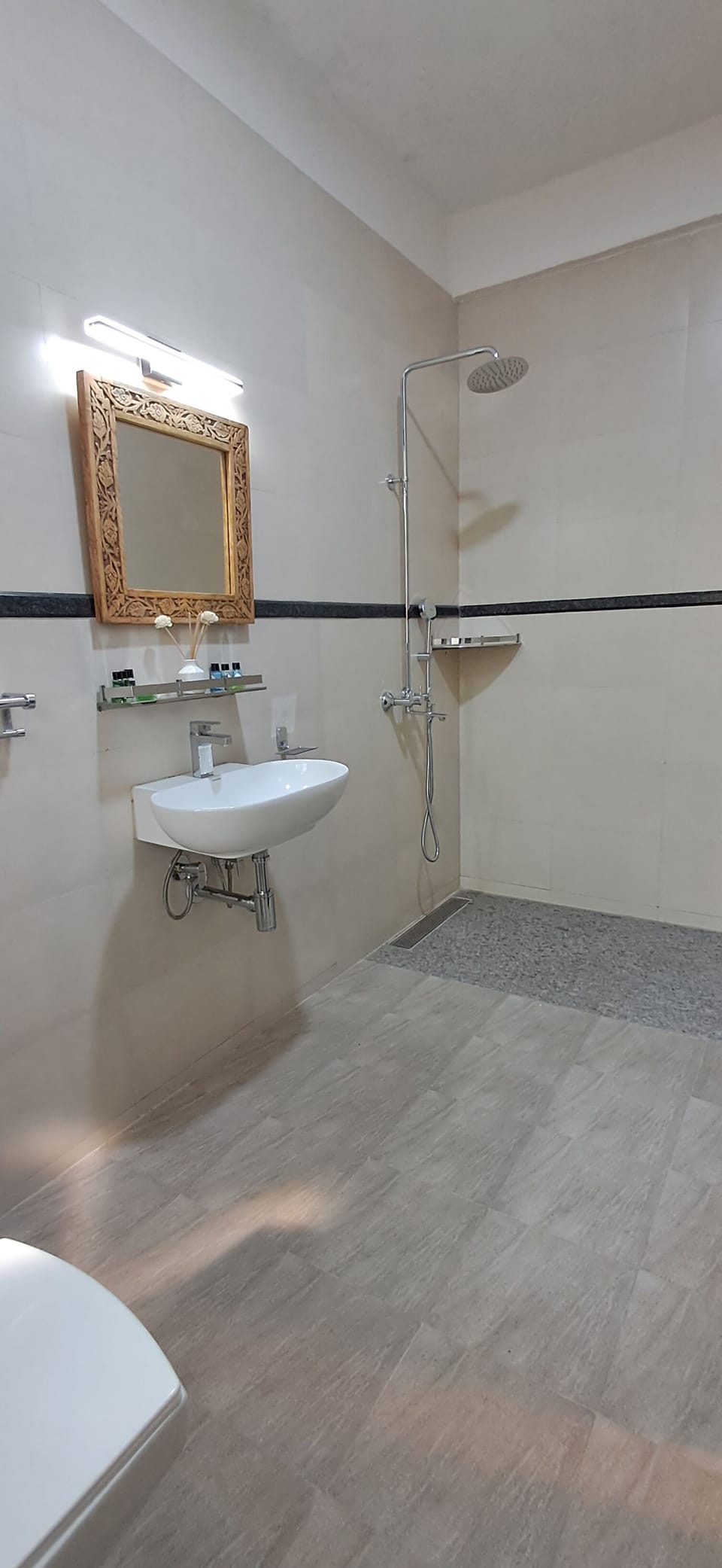 Basic Double Room, Garden View | Bathroom | Shower, hydromassage showerhead, free toiletries, towels