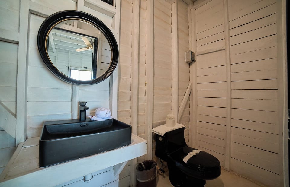 Shower, rainfall showerhead, free toiletries, towels