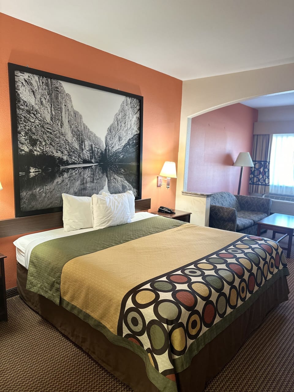 Premium bedding, desk, blackout drapes, iron/ironing board