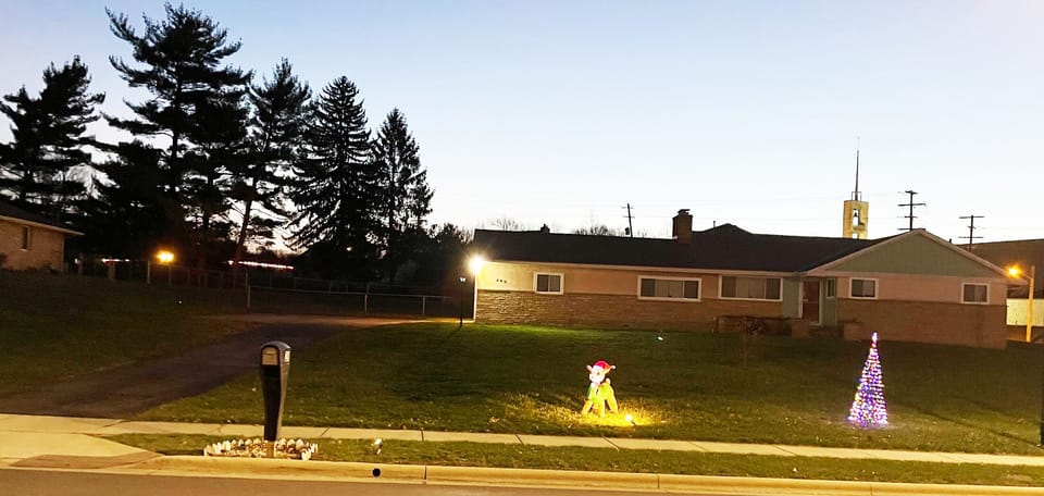 Dec 2024 Holiday Cheer (Rudolph inflatable and LED X-Mas tree in front yard)