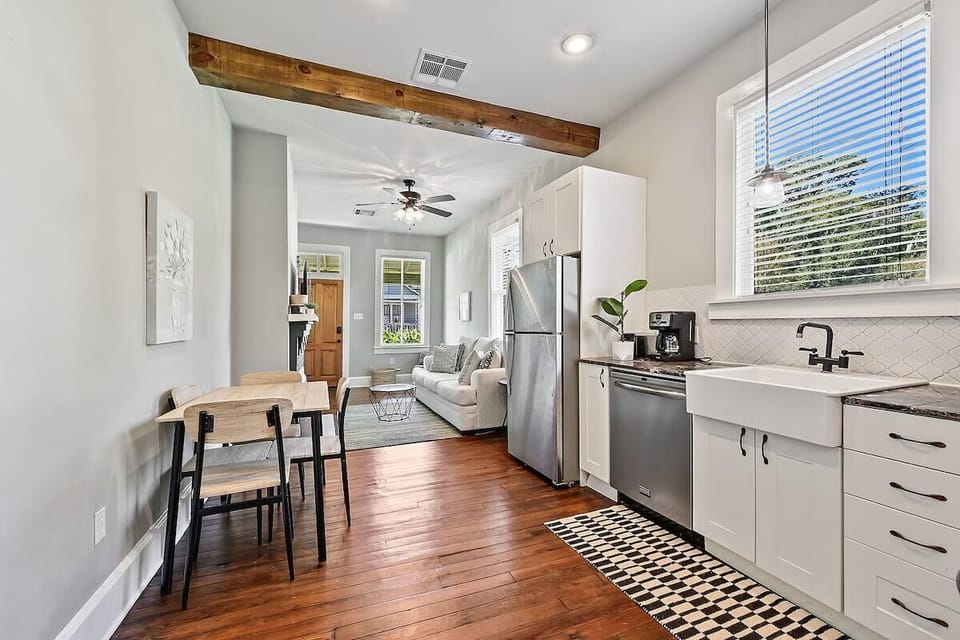 Watch the world go by while looking out the window above the apron front sink.