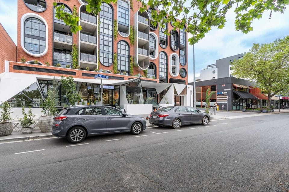 Exterior of the building with a sleek, urban, and modern design.