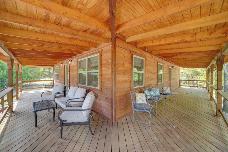 Private Deck | Single-Story Cabin | Steps to Sardis Lake