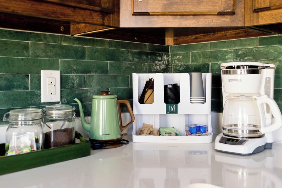 Kitchen: Brew your favorites with a stylish kettle and a variety of curated teas and coffees!