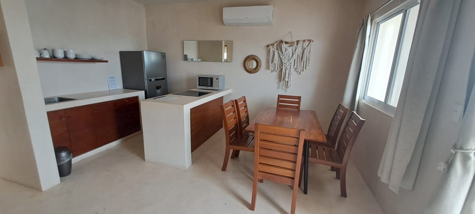 Family Apartment, Pool View | Private kitchen | Fridge, microwave, cookware/dishes/utensils