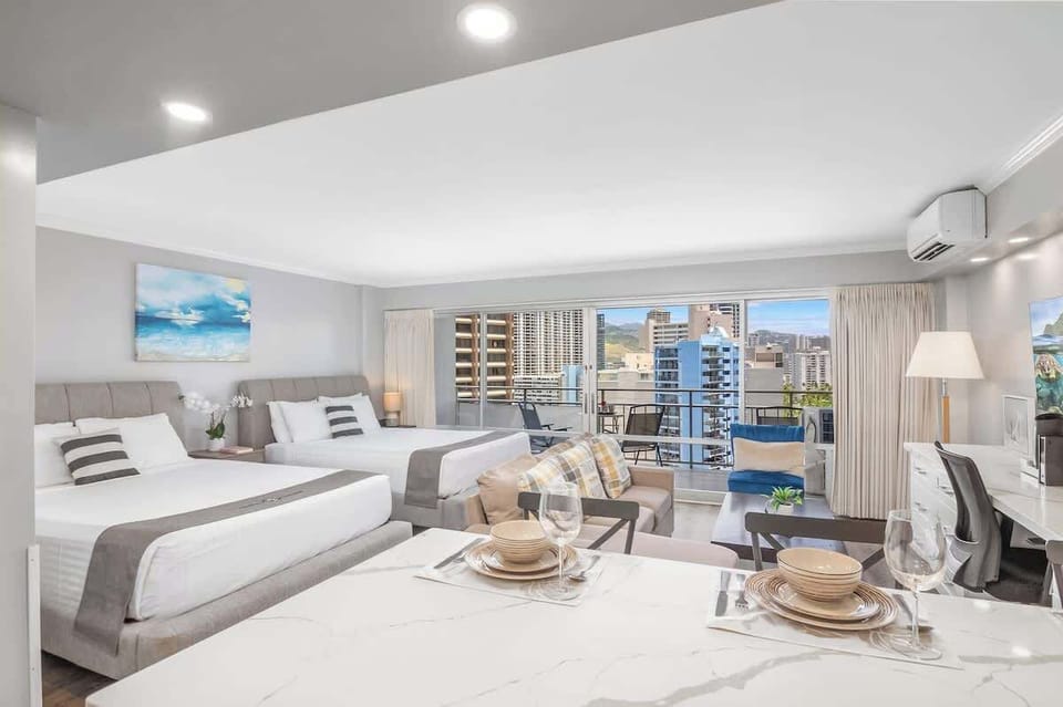 An overview of your beautiful studio condo with city view.