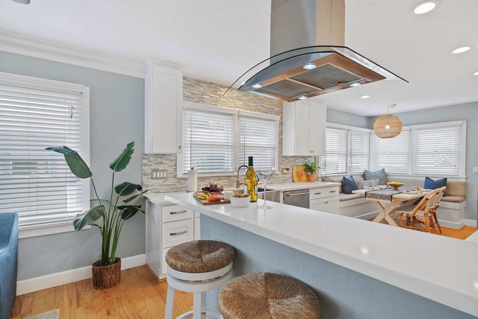 Open kitchen with dining area