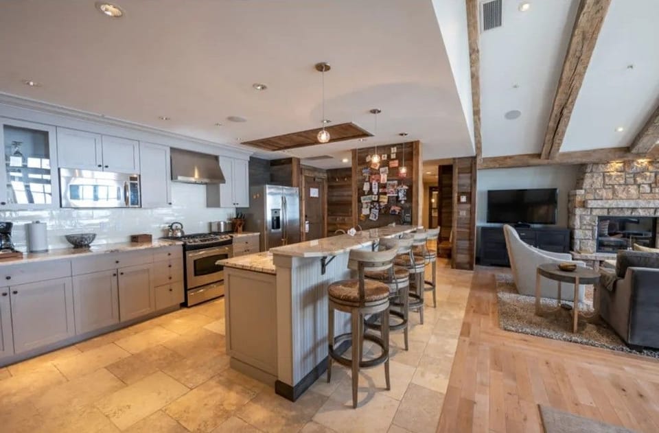 Spacious kitchen with modern amenities, perfect for culinary enthusiasts.