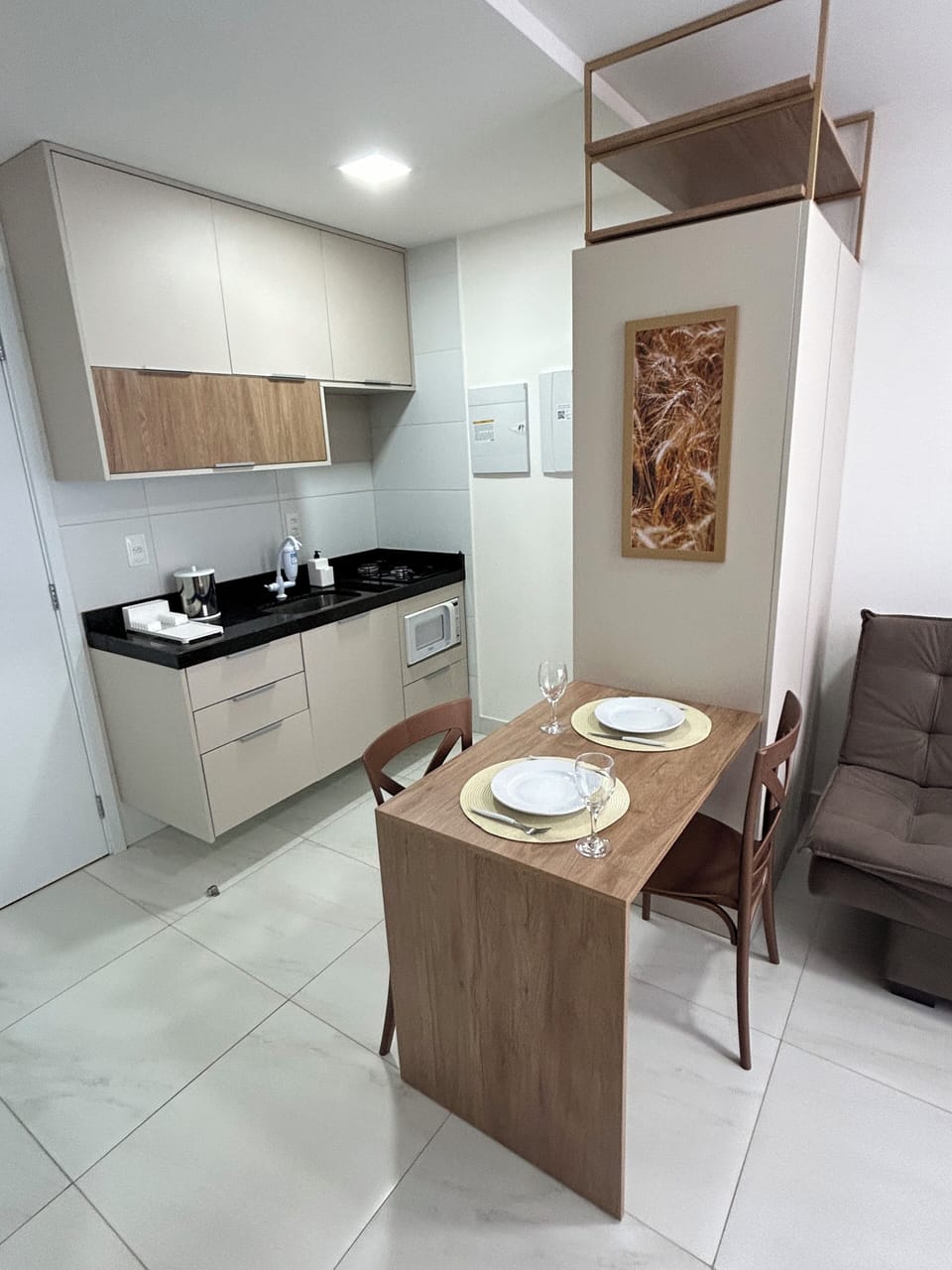 Apartment | Private kitchen | Fridge, microwave, stovetop, blender
