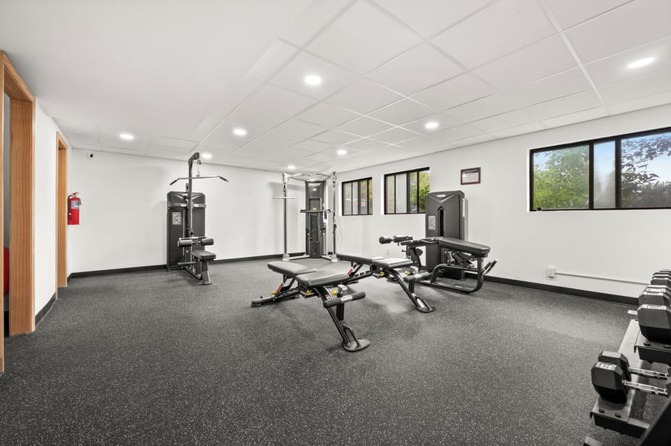 Stay active during your getaway with access to the community fitness center, featuring strength-training equipment and plenty of space for your workout.