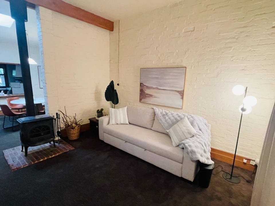 Sofa bed 
Wood fire for winter days