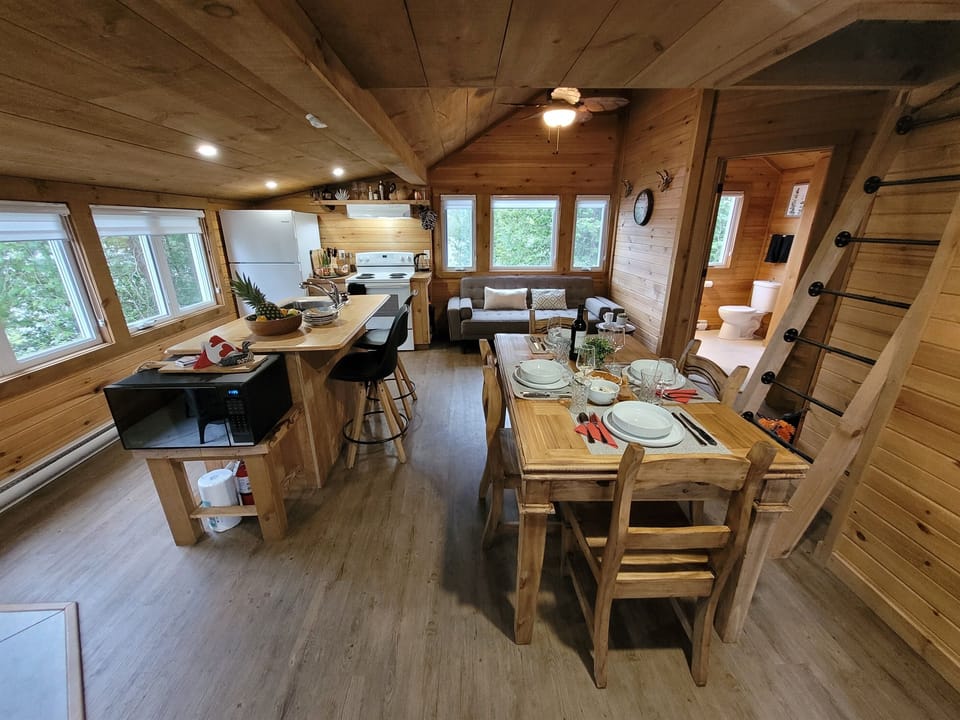 Dining room area with kitchen and island towards rear left