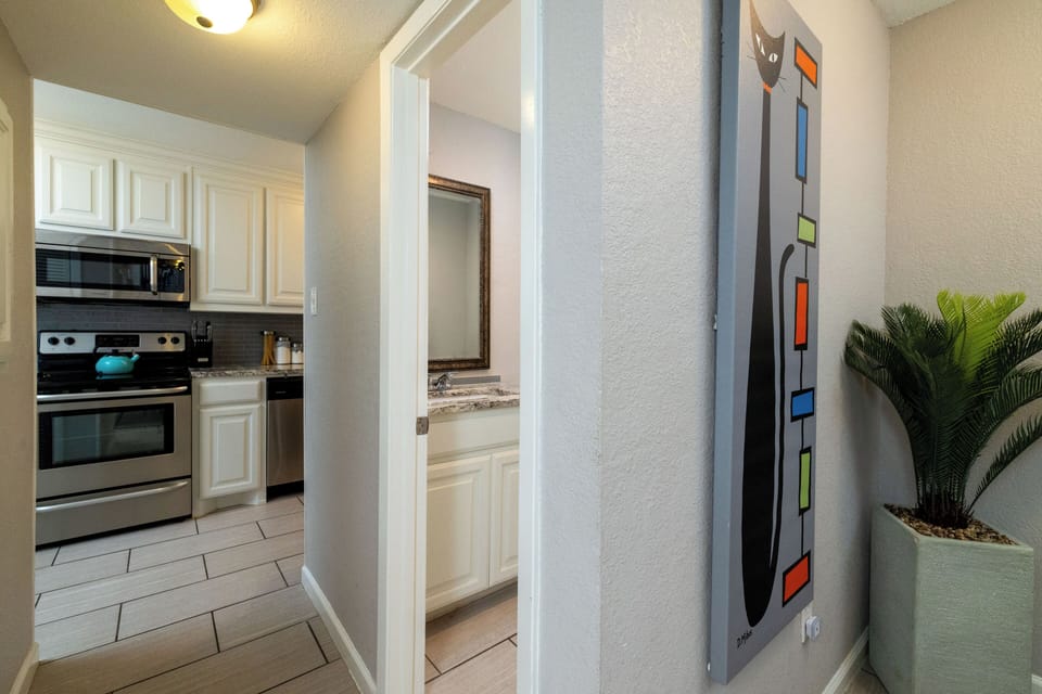 Fully stocked kitchen.