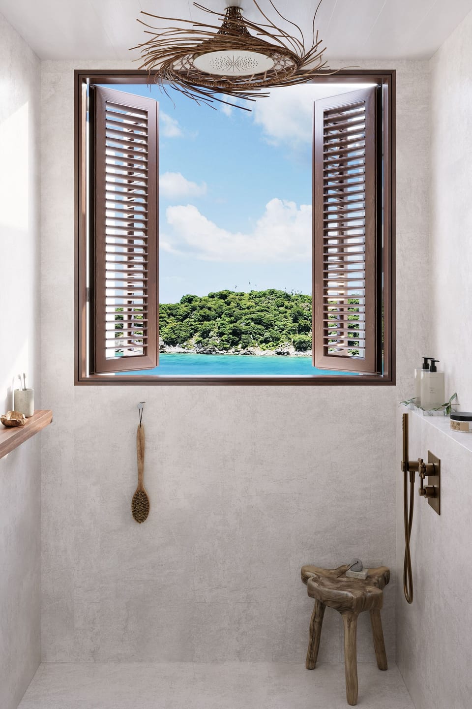 Oceanview One Bedroom Villa | Bathroom | Shower, rainfall showerhead, bathrobes, towels