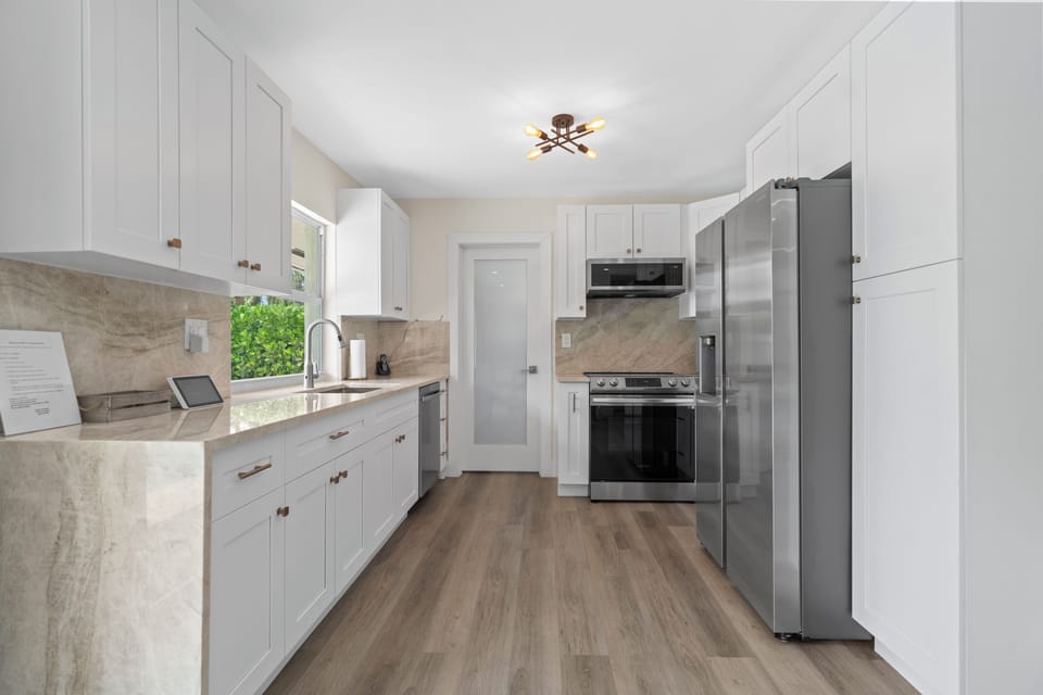 Upgraded open kitchen with all the appliances needed to make your gourmet meals.
