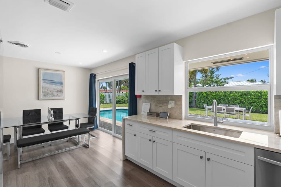 Upgraded open kitchen with all the appliances needed to make your gourmet meals.