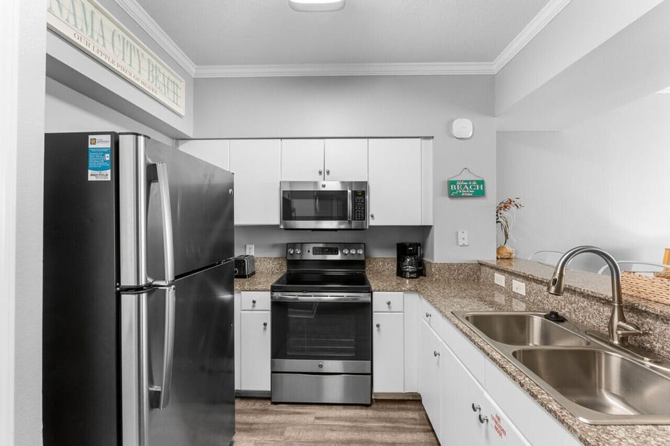 The condo features a fully equipped kitchen!