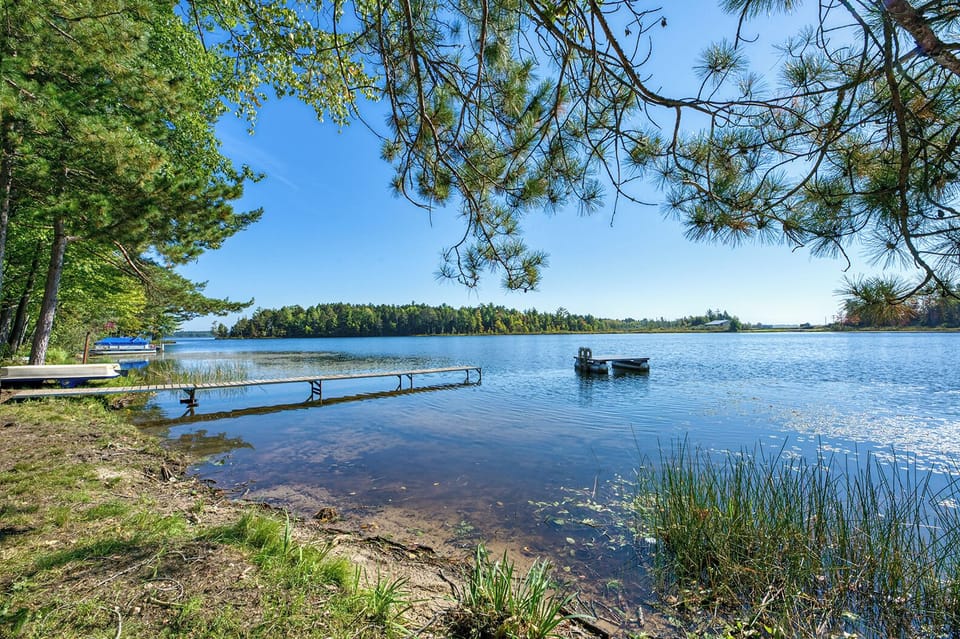 Beach, private dock and swim raft