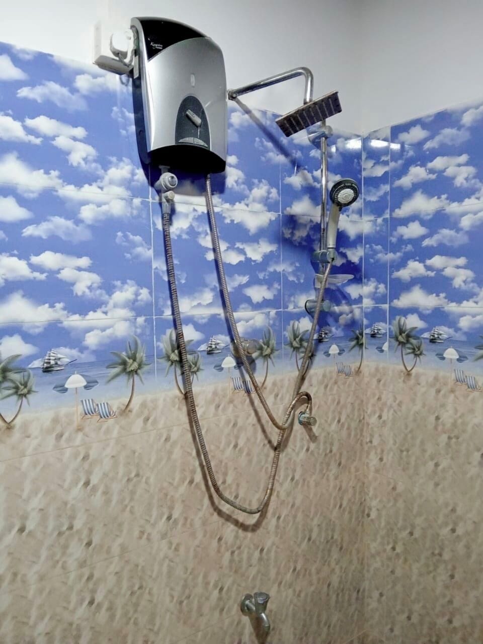 Shower, towels, soap, toilet paper
