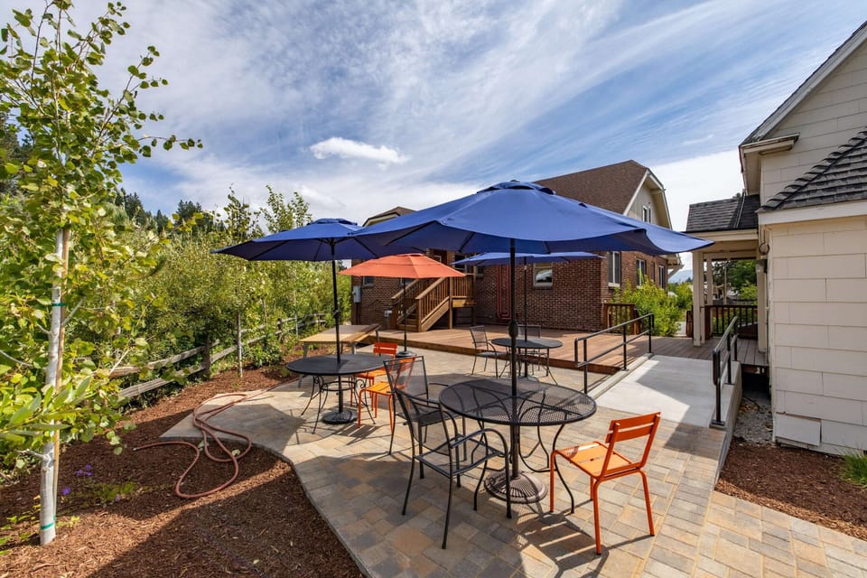 Semi private backyard seating area - furniture available summer seasonally