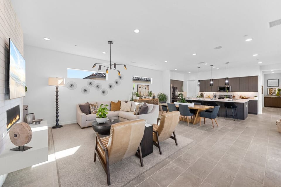 Bright open living & dining space designed for easy gathering & conversation