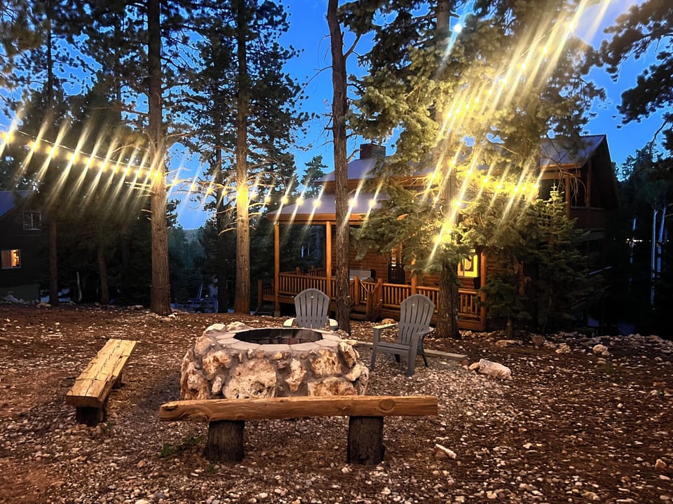String lights over outdoor Fire Pit