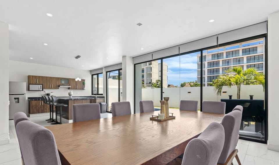 Dining table and kitchen