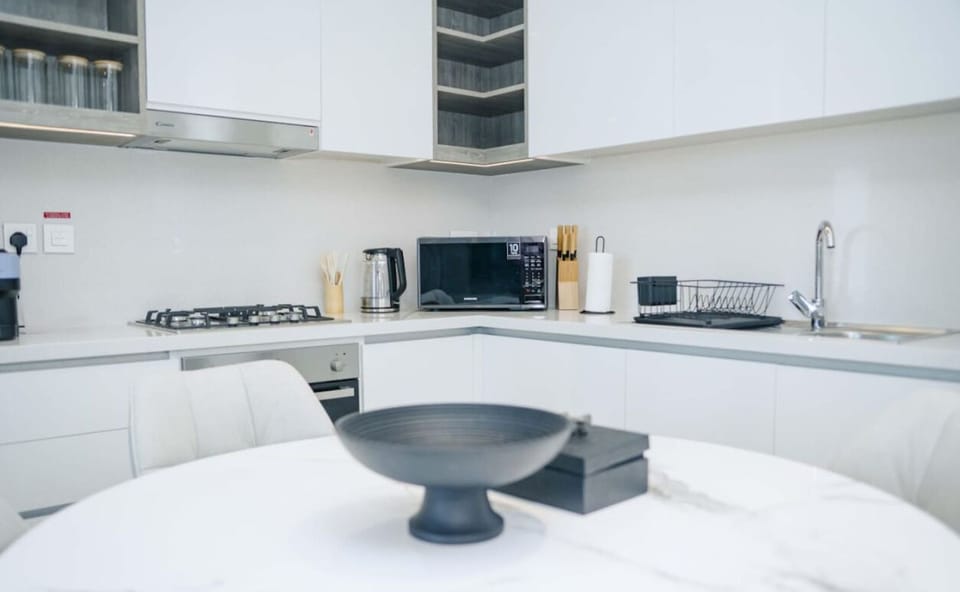 Cozy kitchen nook with everything you need to prepare meals during your stay.