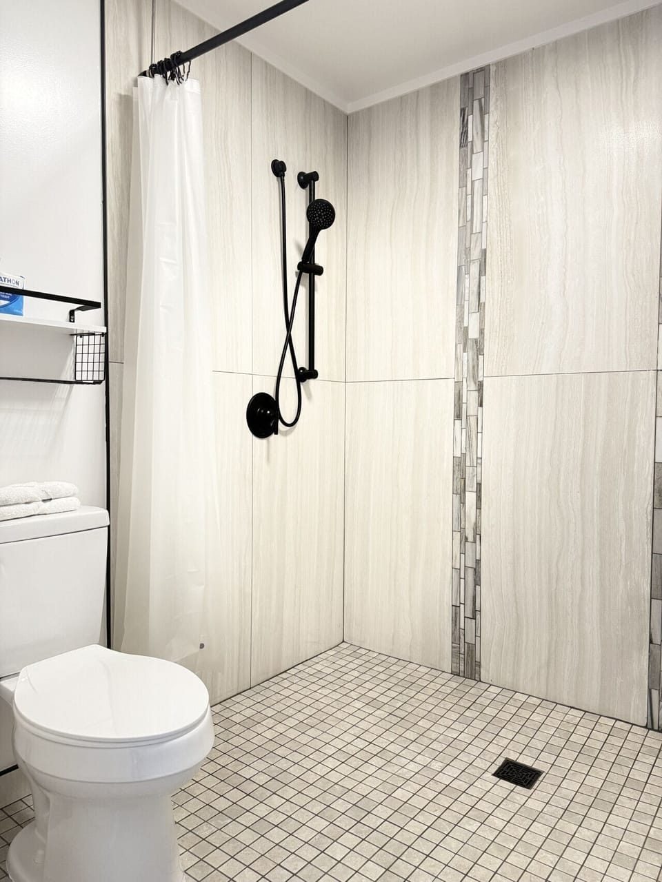 Spacious open walk-in shower