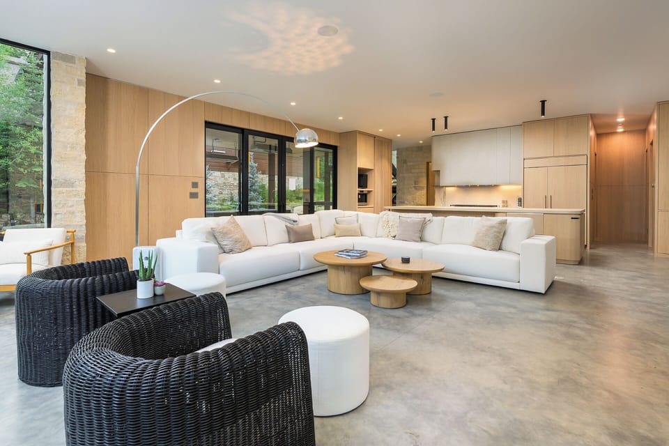 Living area flows into the dining area and kitchen