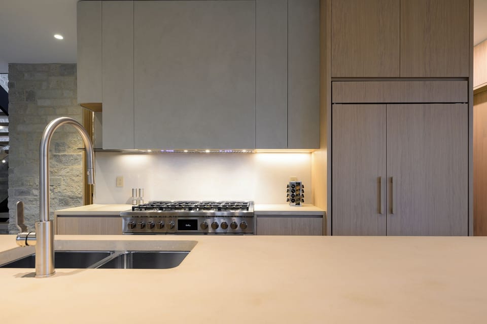 Simplicity and clean lines throughout the gourmet kitchen