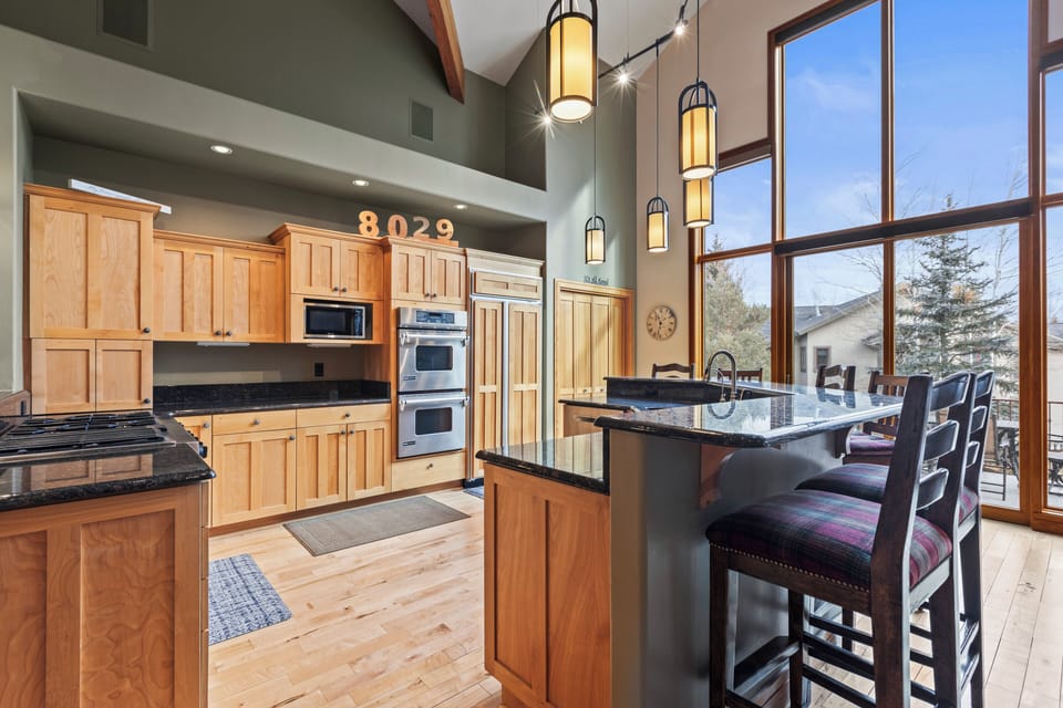 Cove Retreat offers a spacious kitchen, island and double ovens.