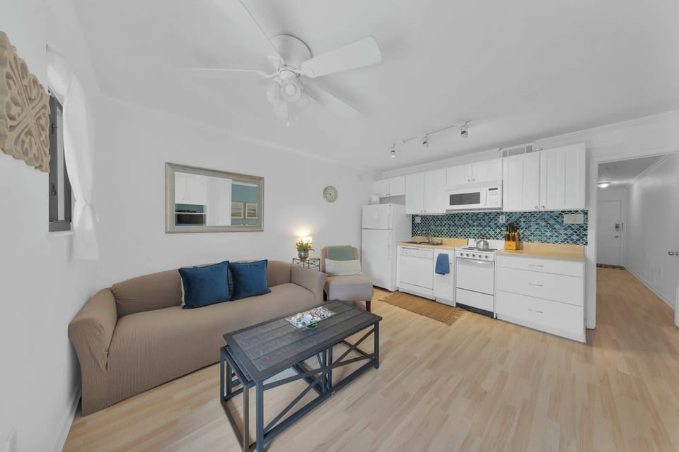 Curl up in the airy living room & enjoy a movie night at home