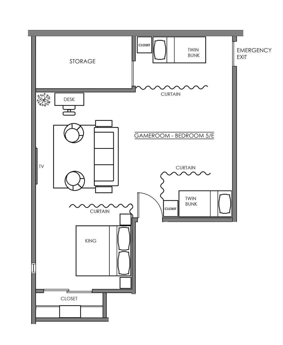 Floor Plan for Upstairs Gameroom-Bedroom 5/E