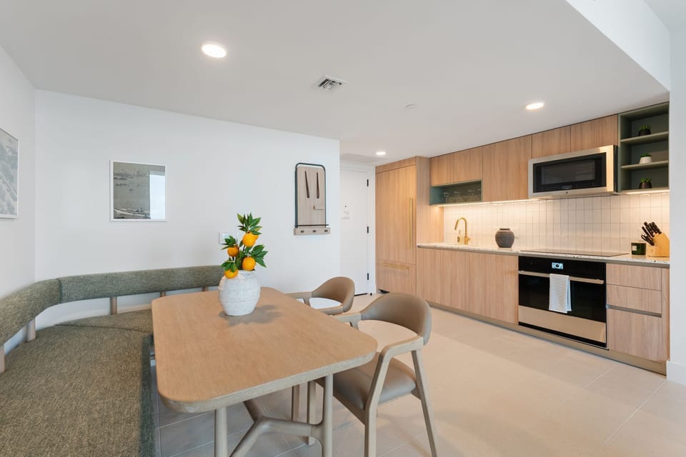 The kitchen is fully equipped + drip coffee machine, kettle, and toaster.