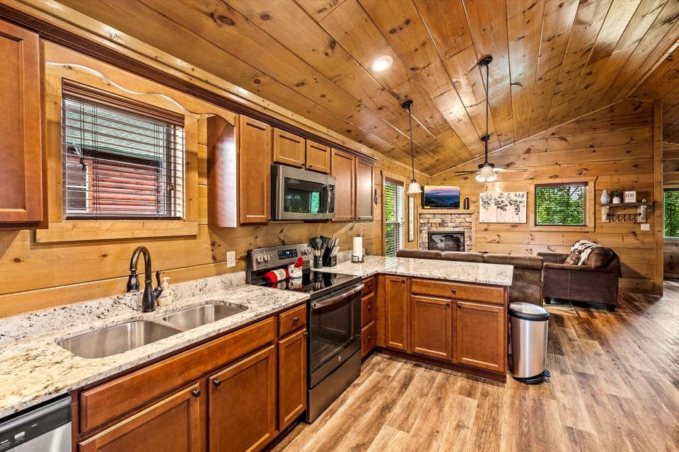 The spacious kitchen is perfect for cooking meals.