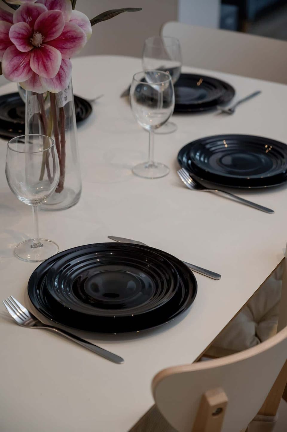 Functional dining area with tableware.