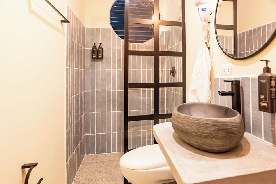 Superior Double Room, Balcony, City View | Bathroom | Shower, hair dryer, towels, soap